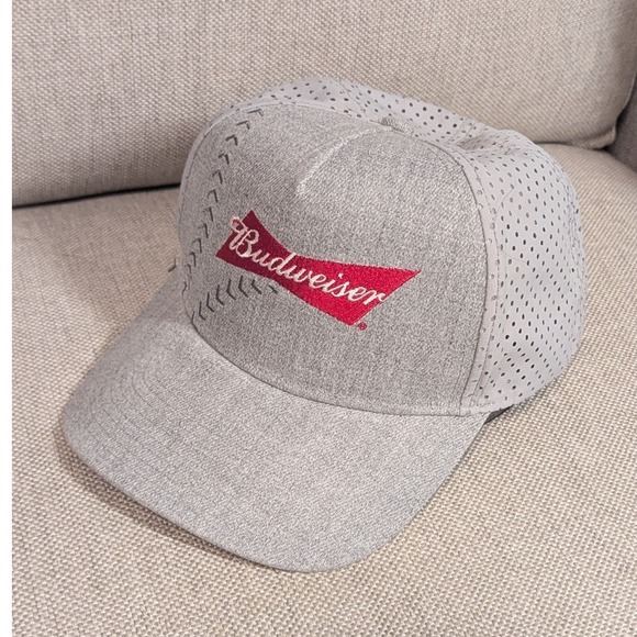 Budweiser Other - Budweiser Beer Baseball Stitch Snapback Cap Hat - RARE Grey Red Bud Tallgate